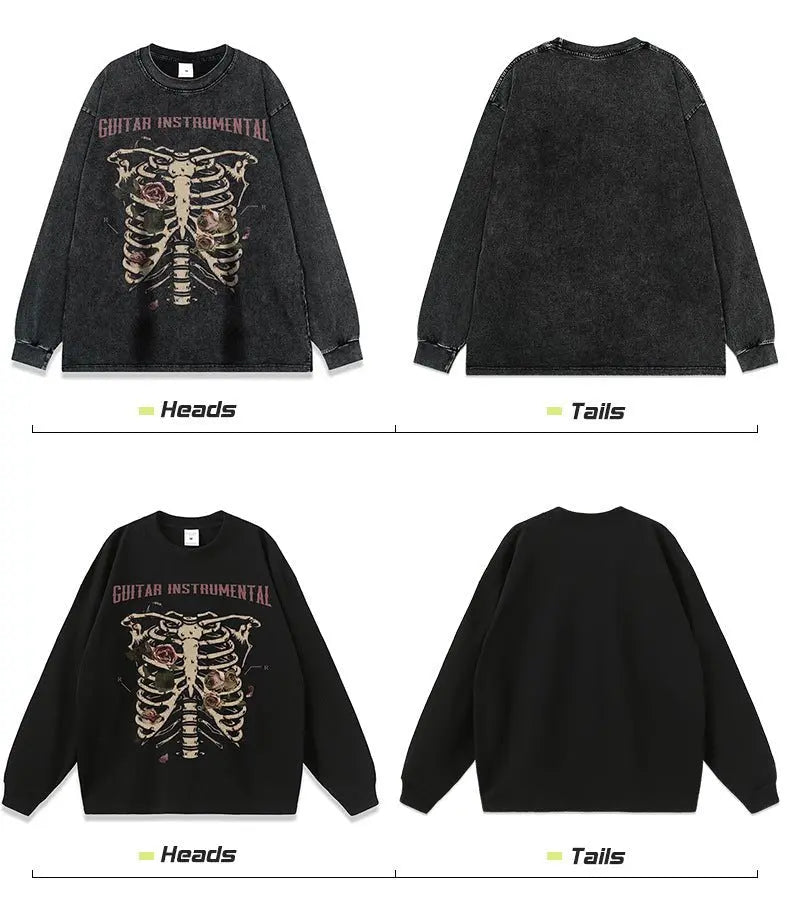 Rose skull print hip-hop T-shirt - Blade & Thread