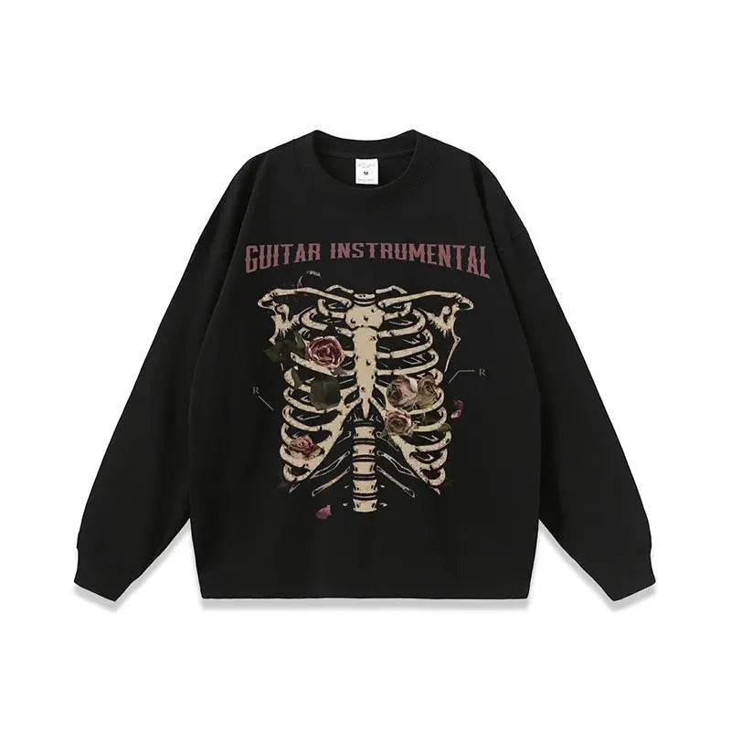 Rose skull print hip-hop T-shirt - Blade & Thread