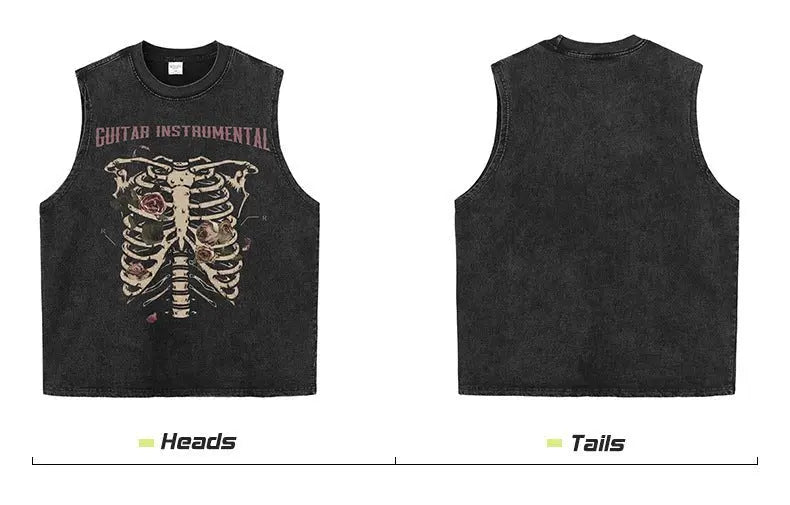 Rose skull print hip-hop T-shirt - Blade & Thread