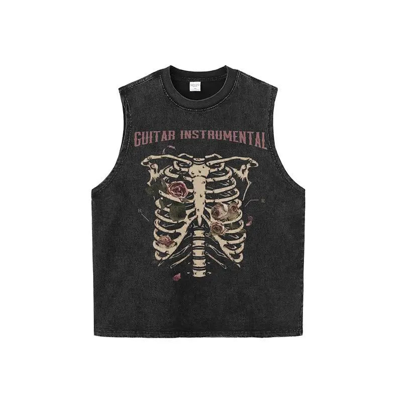 Rose skull print hip-hop T-shirt - Blade & Thread