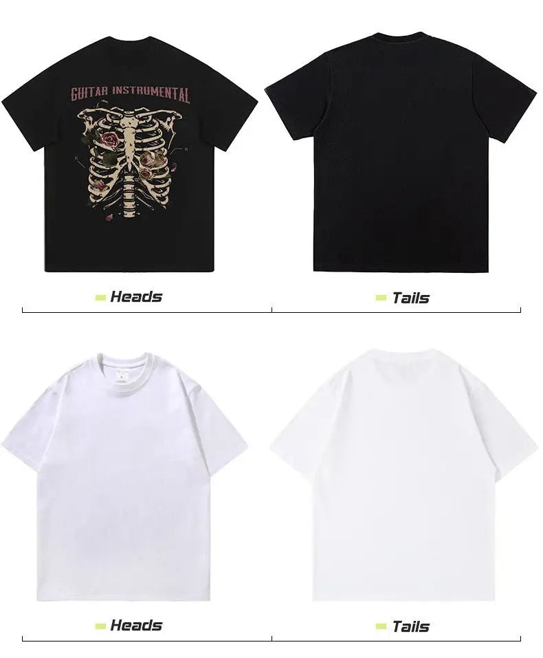 Rose skull print hip-hop T-shirt - Blade & Thread