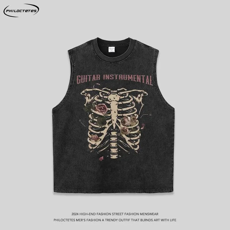 Rose skull print hip-hop T-shirt - Blade & Thread