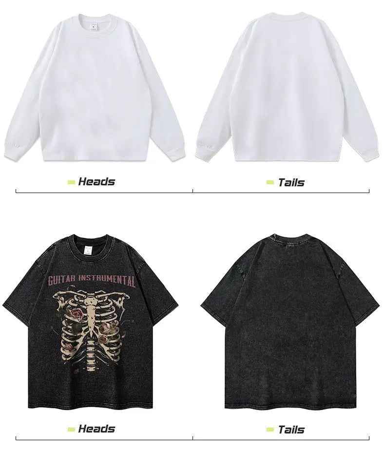 Rose skull print hip-hop T-shirt - Blade & Thread
