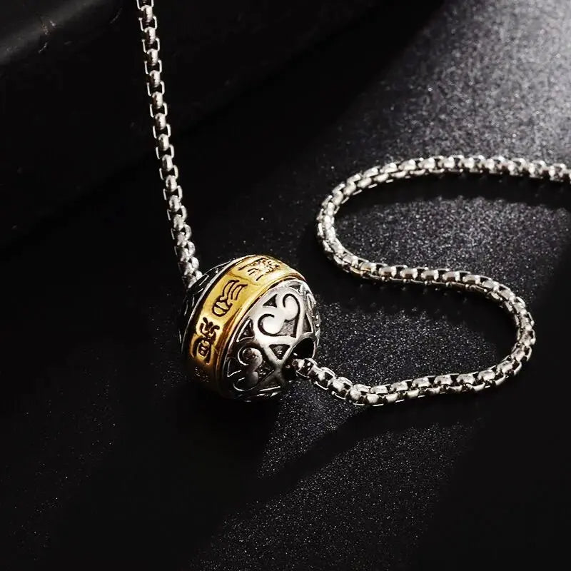 Rotatable Buddhist Scripture Classic Luck Beads Faith Talisman Pendant Necklace - Blade & Thread