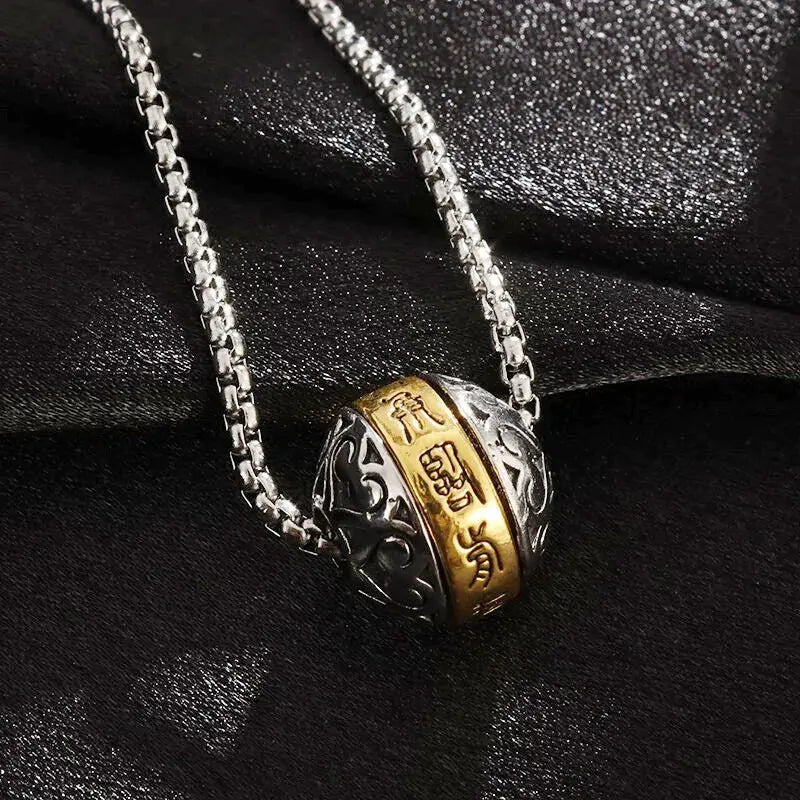 Rotatable Buddhist Scripture Classic Luck Beads Faith Talisman Pendant Necklace - Blade & Thread