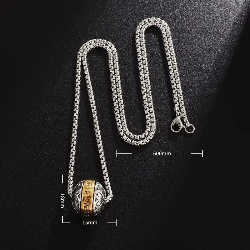 Rotatable Buddhist Scripture Classic Luck Beads Faith Talisman Pendant Necklace - Blade & Thread