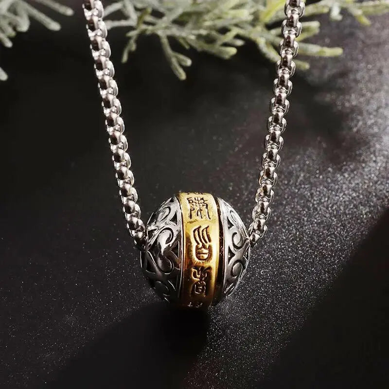 Rotatable Buddhist Scripture Classic Luck Beads Faith Talisman Pendant Necklace - Blade & Thread