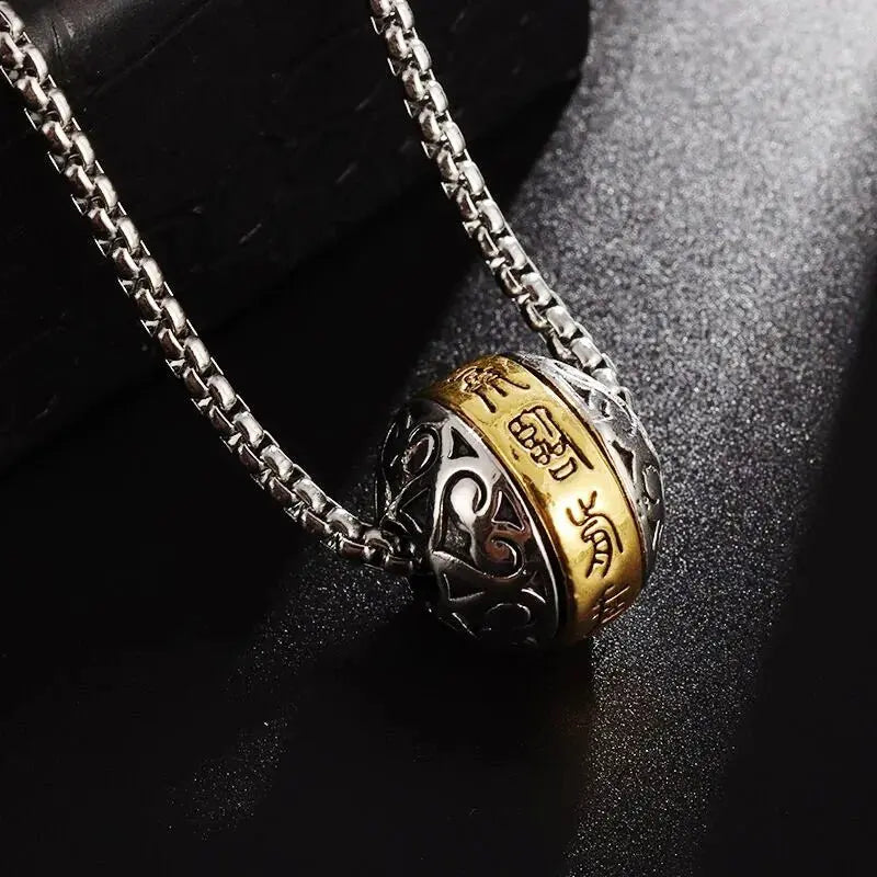 Rotatable Buddhist Scripture Classic Luck Beads Faith Talisman Pendant Necklace - Blade & Thread