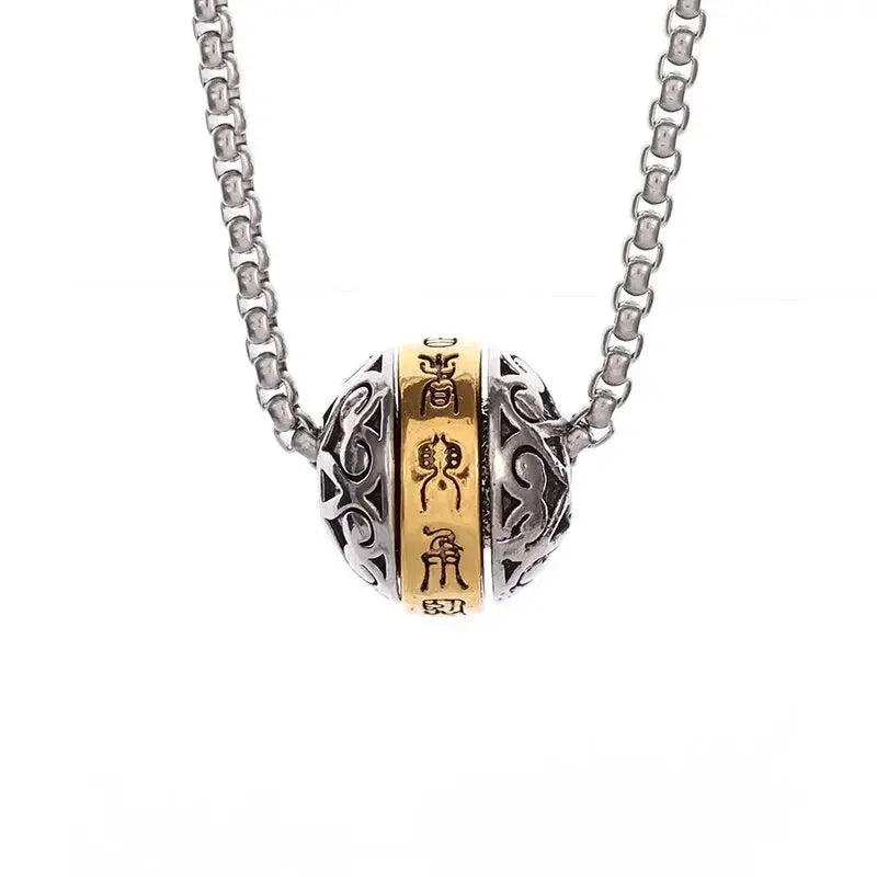 Rotatable Buddhist Scripture Classic Luck Beads Faith Talisman Pendant Necklace - Blade & Thread