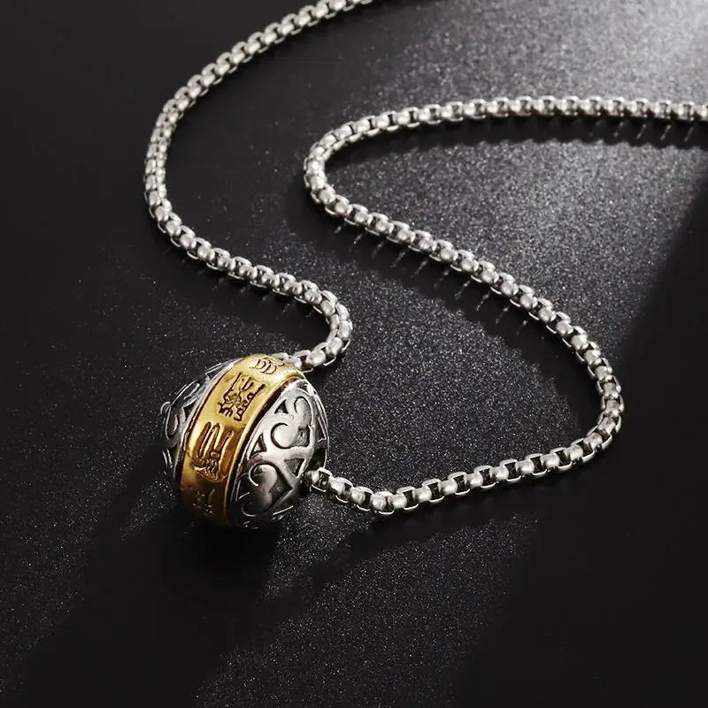 Rotatable Buddhist Scripture Classic Luck Beads Faith Talisman Pendant Necklace - Blade & Thread
