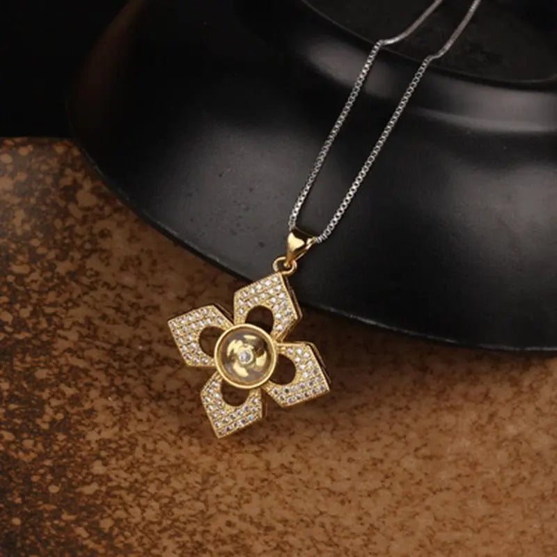 Rotatable Windmill Pendant Necklace AAA Cubic Zirconia Pave Gold Silver Color Crystal Necklace Jewelry - Blade & Thread
