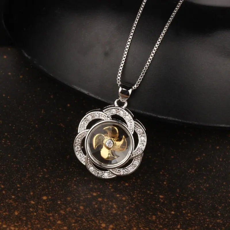 Rotatable Windmill Pendant Necklace AAA Cubic Zirconia Pave Gold Silver Color Crystal Necklace Jewelry - Blade & Thread