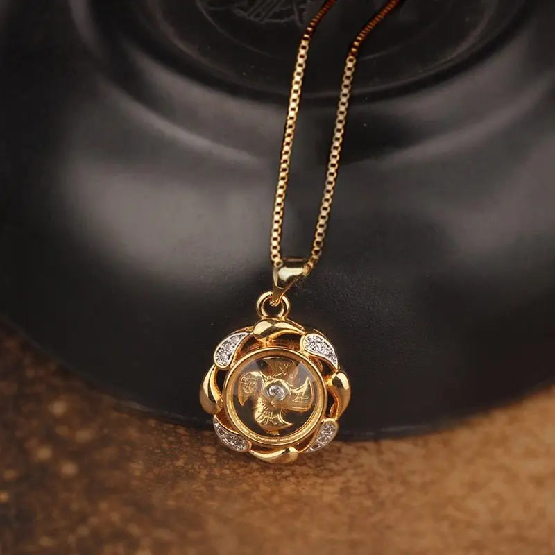 Rotatable Windmill Pendant Necklace AAA Cubic Zirconia Pave Gold Silver Color Crystal Necklace Jewelry - Blade & Thread