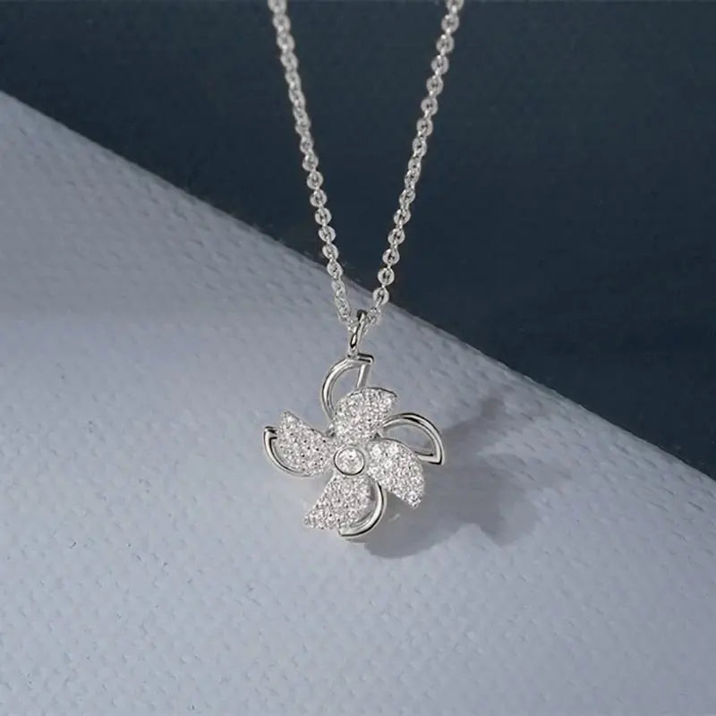Rotatable Windmill Pendant Necklace AAA Cubic Zirconia Pave Gold Silver Color Crystal Necklace Jewelry - Blade & Thread