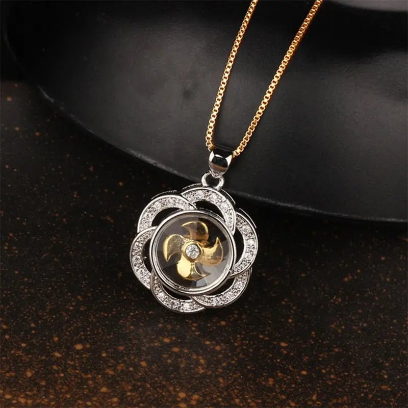 Rotatable Windmill Pendant Necklace AAA Cubic Zirconia Pave Gold Silver Color Crystal Necklace Jewelry - Blade & Thread