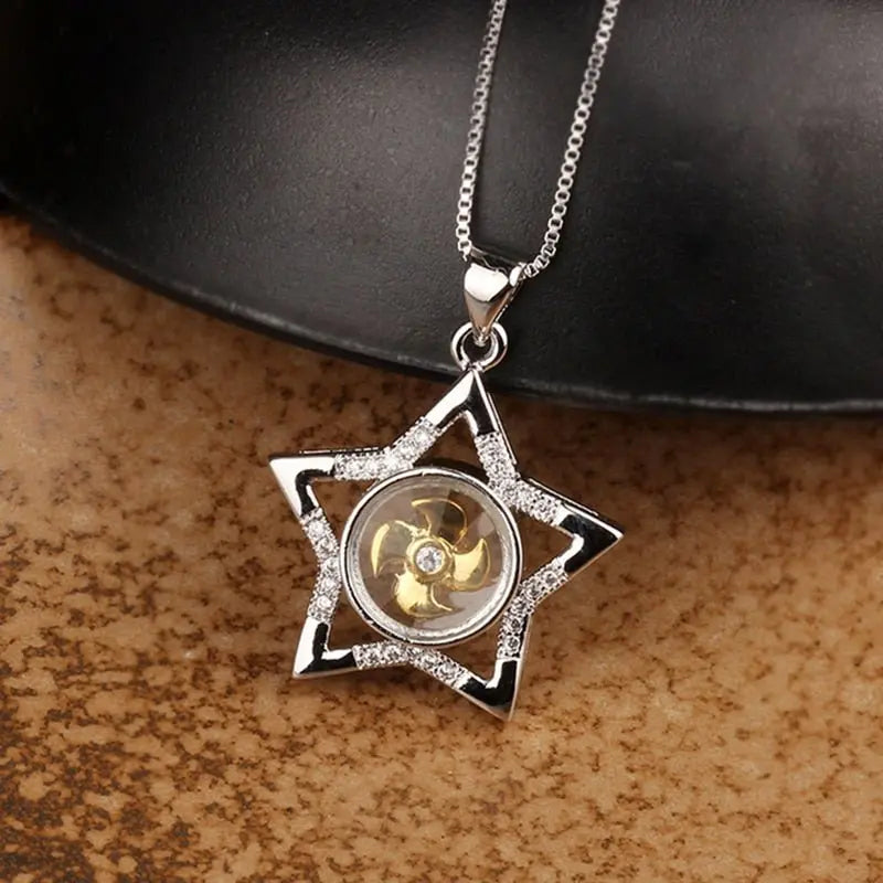 Rotatable Windmill Pendant Necklace AAA Cubic Zirconia Pave Gold Silver Color Crystal Necklace Jewelry - Blade & Thread