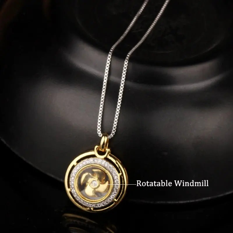 Rotatable Windmill Pendant Necklace AAA Cubic Zirconia Pave Gold Silver Color Crystal Necklace Jewelry - Blade & Thread