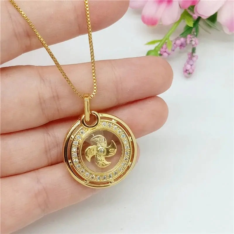 Rotatable Windmill Pendant Necklace AAA Cubic Zirconia Pave Gold Silver Color Crystal Necklace Jewelry - Blade & Thread