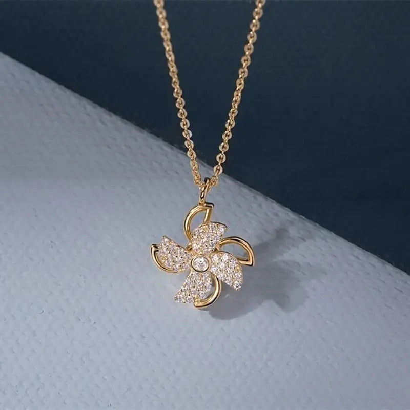 Rotatable Windmill Pendant Necklace AAA Cubic Zirconia Pave Gold Silver Color Crystal Necklace Jewelry - Blade & Thread