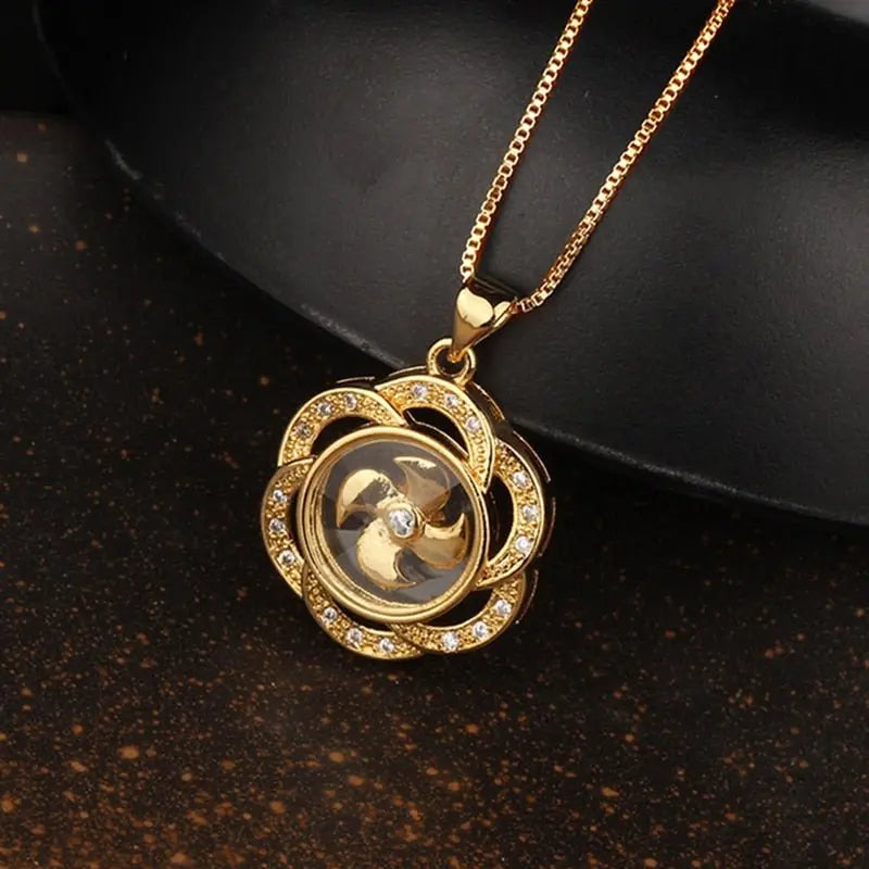Rotatable Windmill Pendant Necklace AAA Cubic Zirconia Pave Gold Silver Color Crystal Necklace Jewelry - Blade & Thread