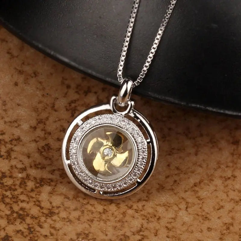 Rotatable Windmill Pendant Necklace AAA Cubic Zirconia Pave Gold Silver Color Crystal Necklace Jewelry - Blade & Thread