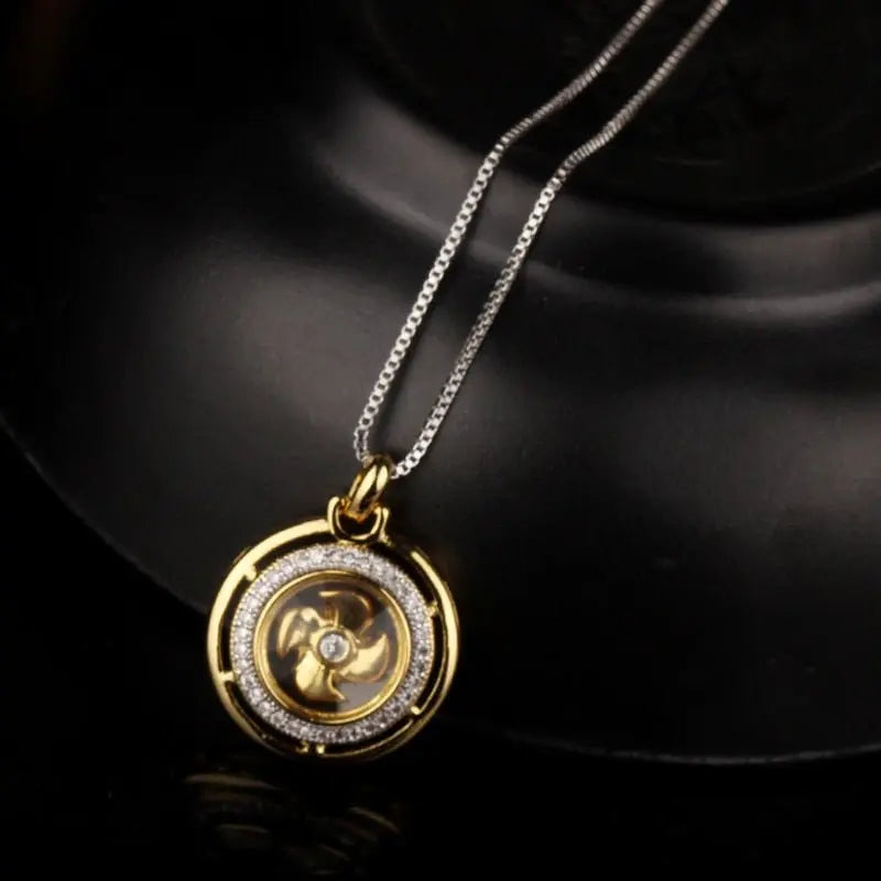 Rotatable Windmill Pendant Necklace AAA Cubic Zirconia Pave Gold Silver Color Crystal Necklace Jewelry - Blade & Thread
