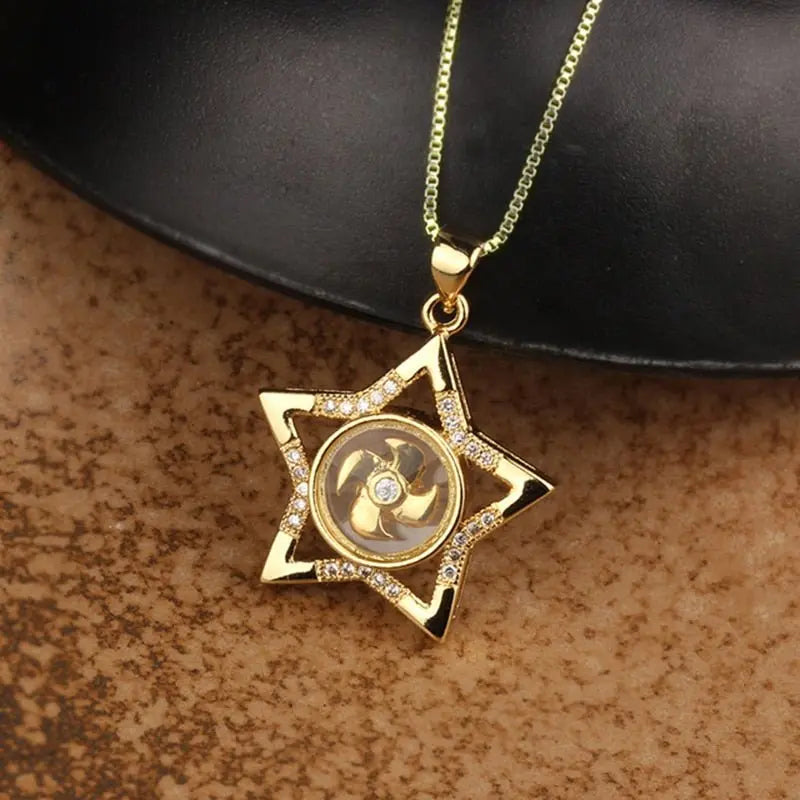 Rotatable Windmill Pendant Necklace AAA Cubic Zirconia Pave Gold Silver Color Crystal Necklace Jewelry - Blade & Thread