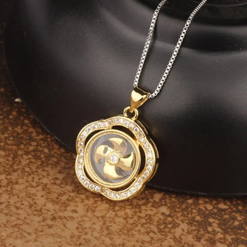 Rotatable Windmill Pendant Necklace AAA Cubic Zirconia Pave Gold Silver Color Crystal Necklace Jewelry - Blade & Thread