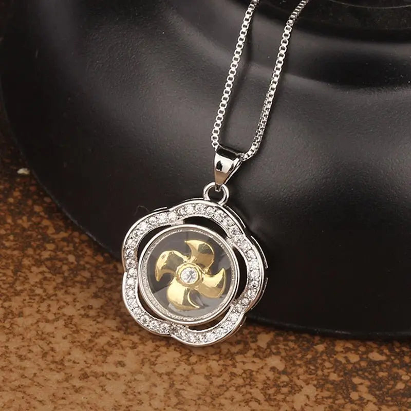 Rotatable Windmill Pendant Necklace AAA Cubic Zirconia Pave Gold Silver Color Crystal Necklace Jewelry - Blade & Thread