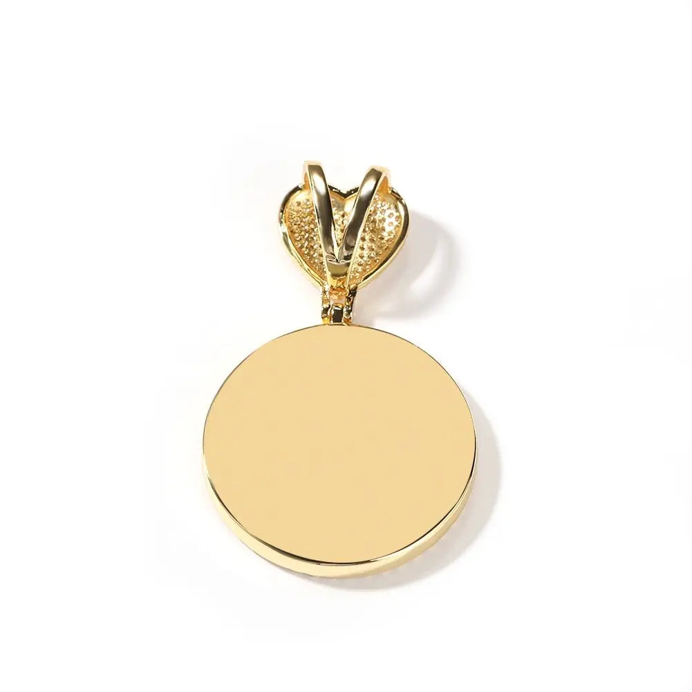 Round Heart Clasp Medallions Custom Photo Memory Pendant Engrave Name HipHop Jewlery - Blade & Thread