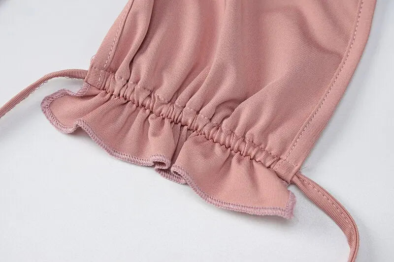 Ruffled Solid Halter Hollow Out Sleeveless Crop Top Pleated Skirts 2 Pieces Set - Blade & Thread