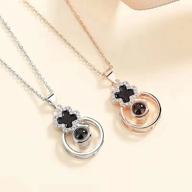 S925 Silver Epoxy Necklace Female Projection Pendant - Blade & Thread
