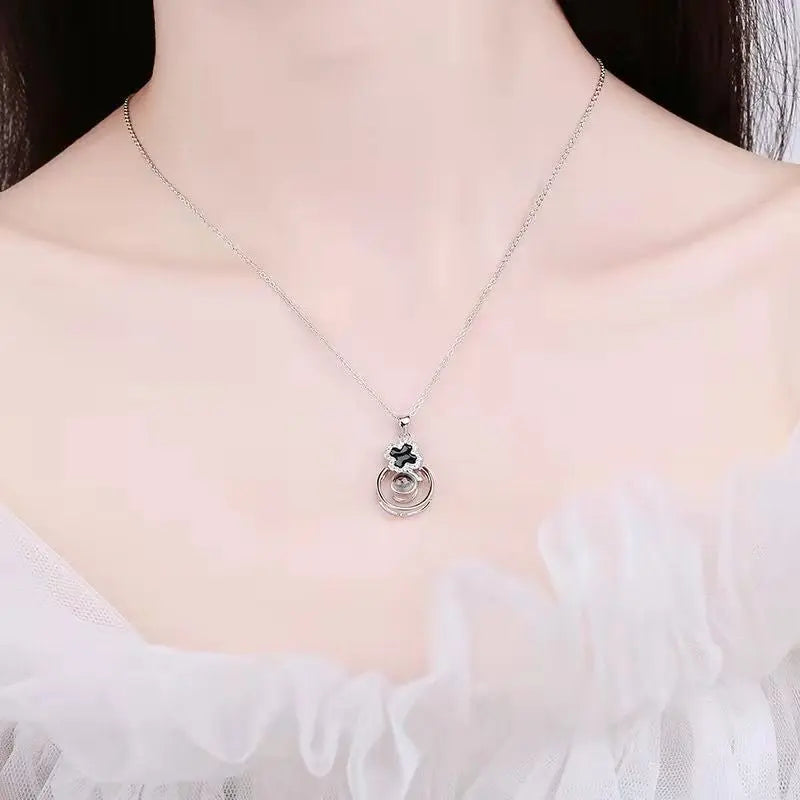 S925 Silver Epoxy Necklace Female Projection Pendant - Blade & Thread