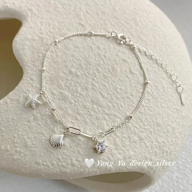 S925 sterling silver shell starfish necklace - Blade & Thread