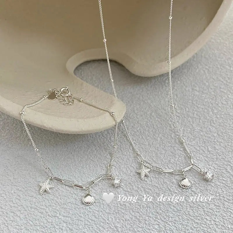 S925 sterling silver shell starfish necklace - Blade & Thread