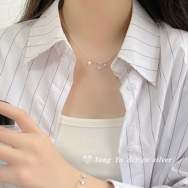 S925 sterling silver shell starfish necklace - Blade & Thread