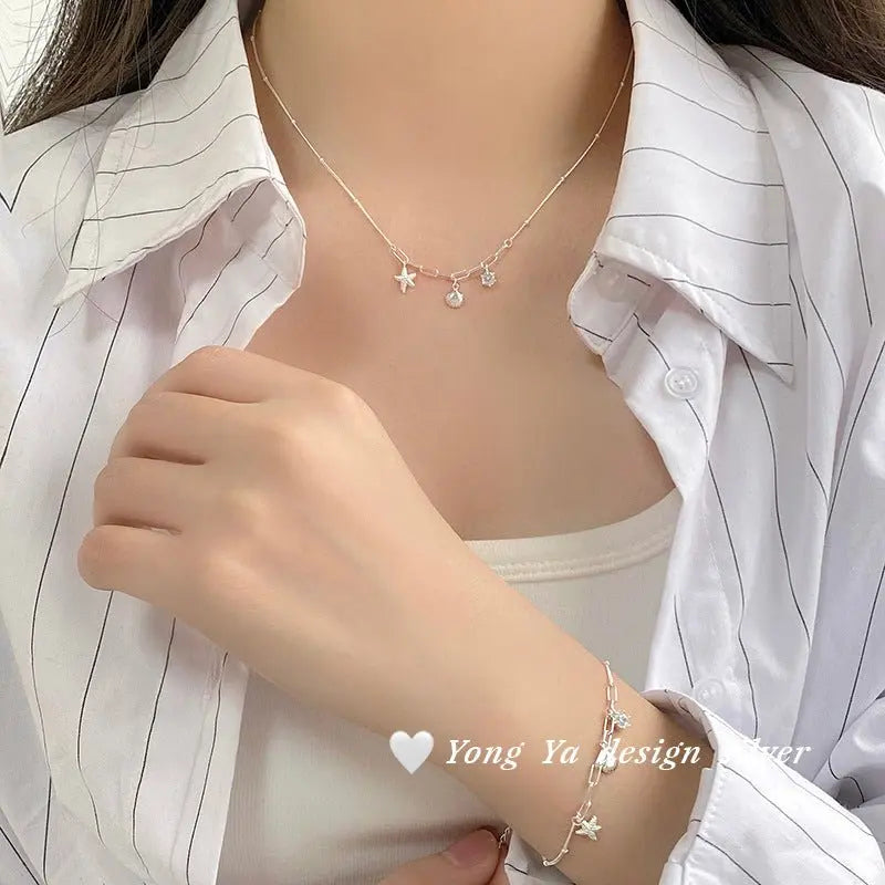 S925 sterling silver shell starfish necklace - Blade & Thread