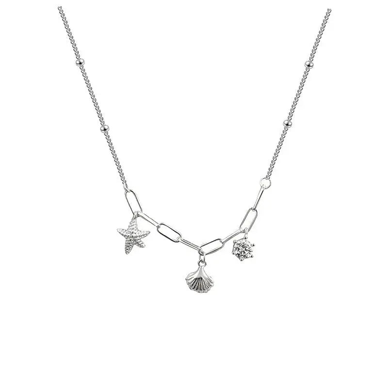 S925 sterling silver shell starfish necklace - Blade & Thread