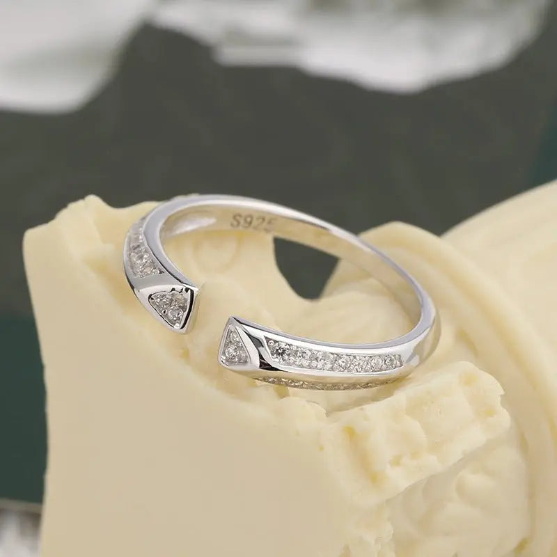S925 Sterling Silver Zircon Open Ring - Blade & Thread