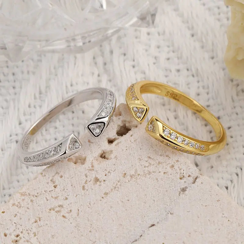 S925 Sterling Silver Zircon Open Ring - Blade & Thread
