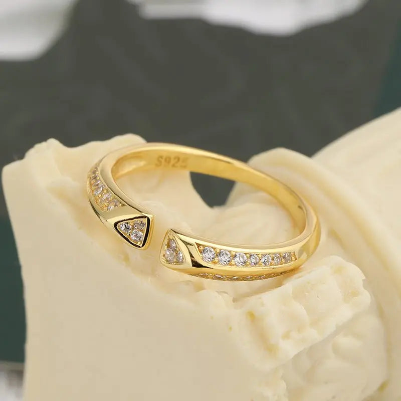 S925 Sterling Silver Zircon Open Ring - Blade & Thread