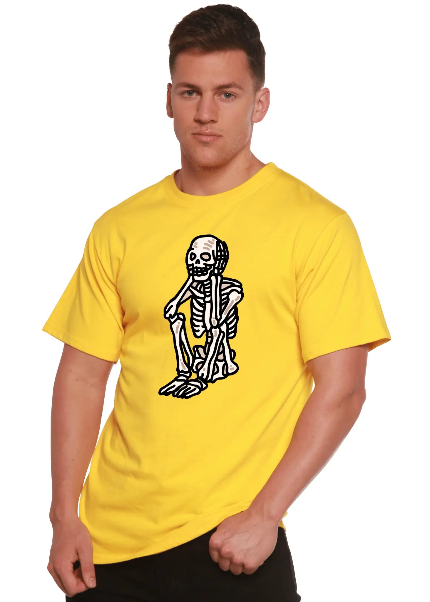 Sad Skeleton Halloween Unisex Bamboo Viscose/Organic Cotton Short Sleeve Graphic T-Shirt - Blade & Thread