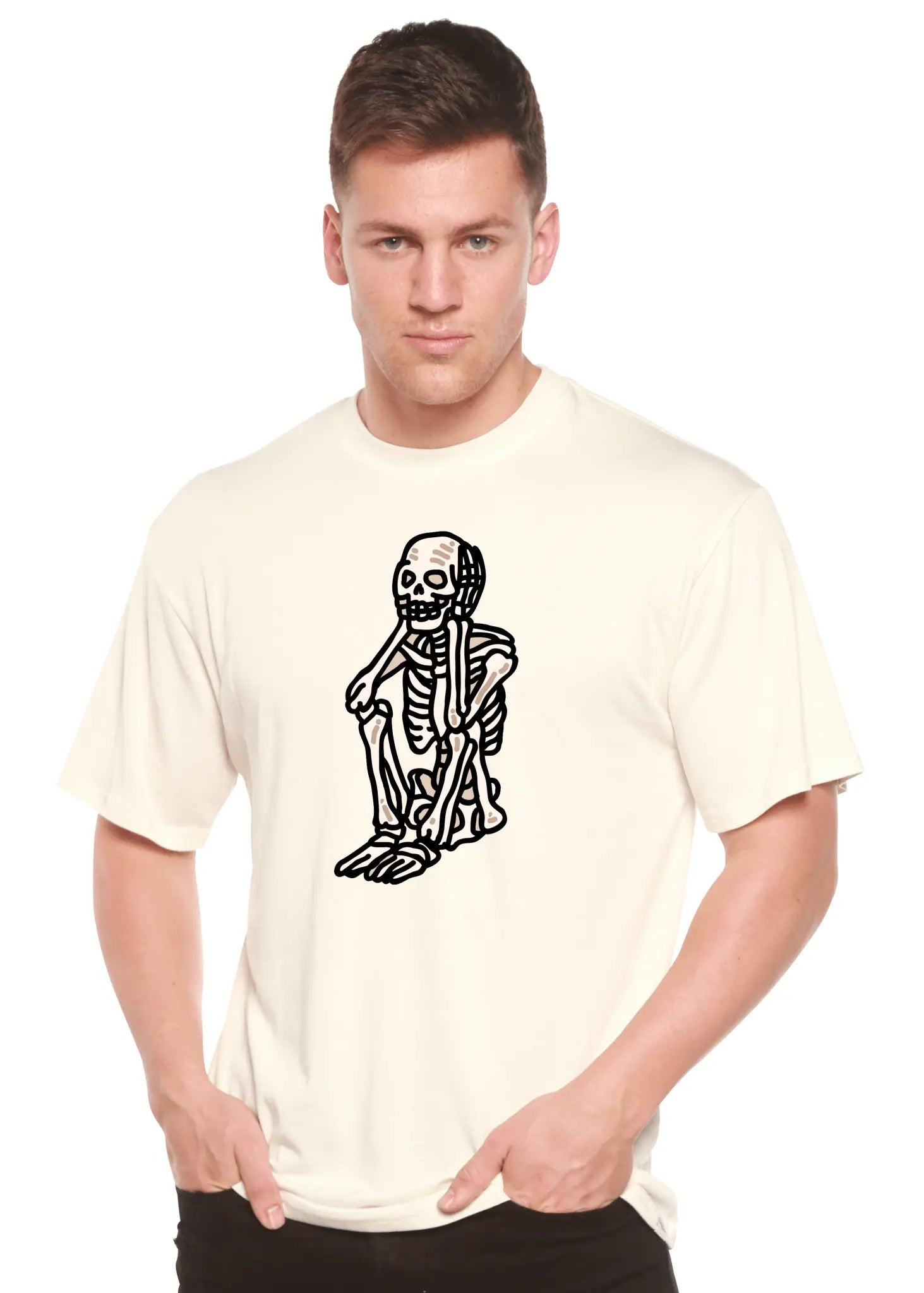 Sad Skeleton Halloween Unisex Bamboo Viscose/Organic Cotton Short Sleeve Graphic T-Shirt - Blade & Thread