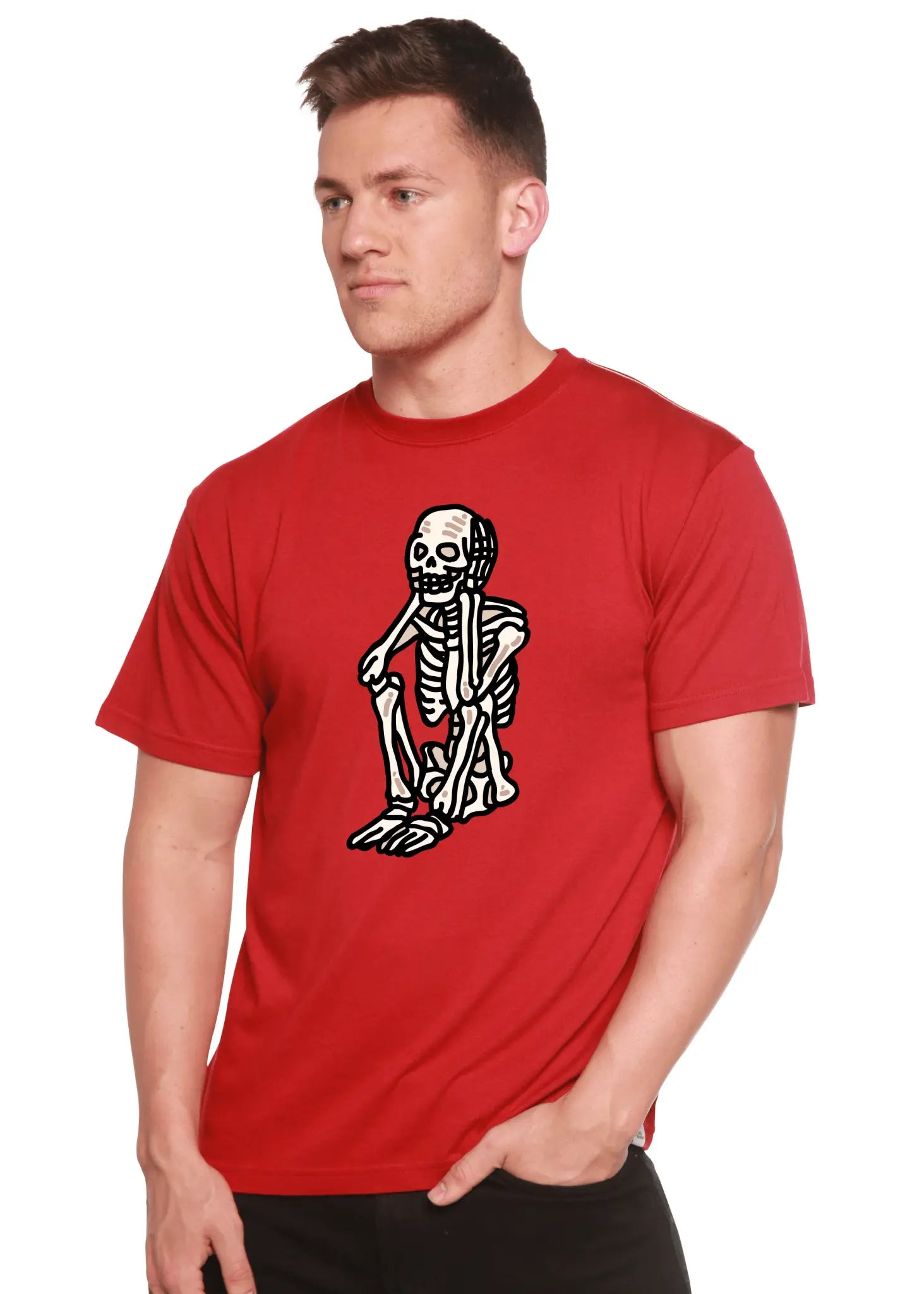 Sad Skeleton Halloween Unisex Bamboo Viscose/Organic Cotton Short Sleeve Graphic T-Shirt - Blade & Thread