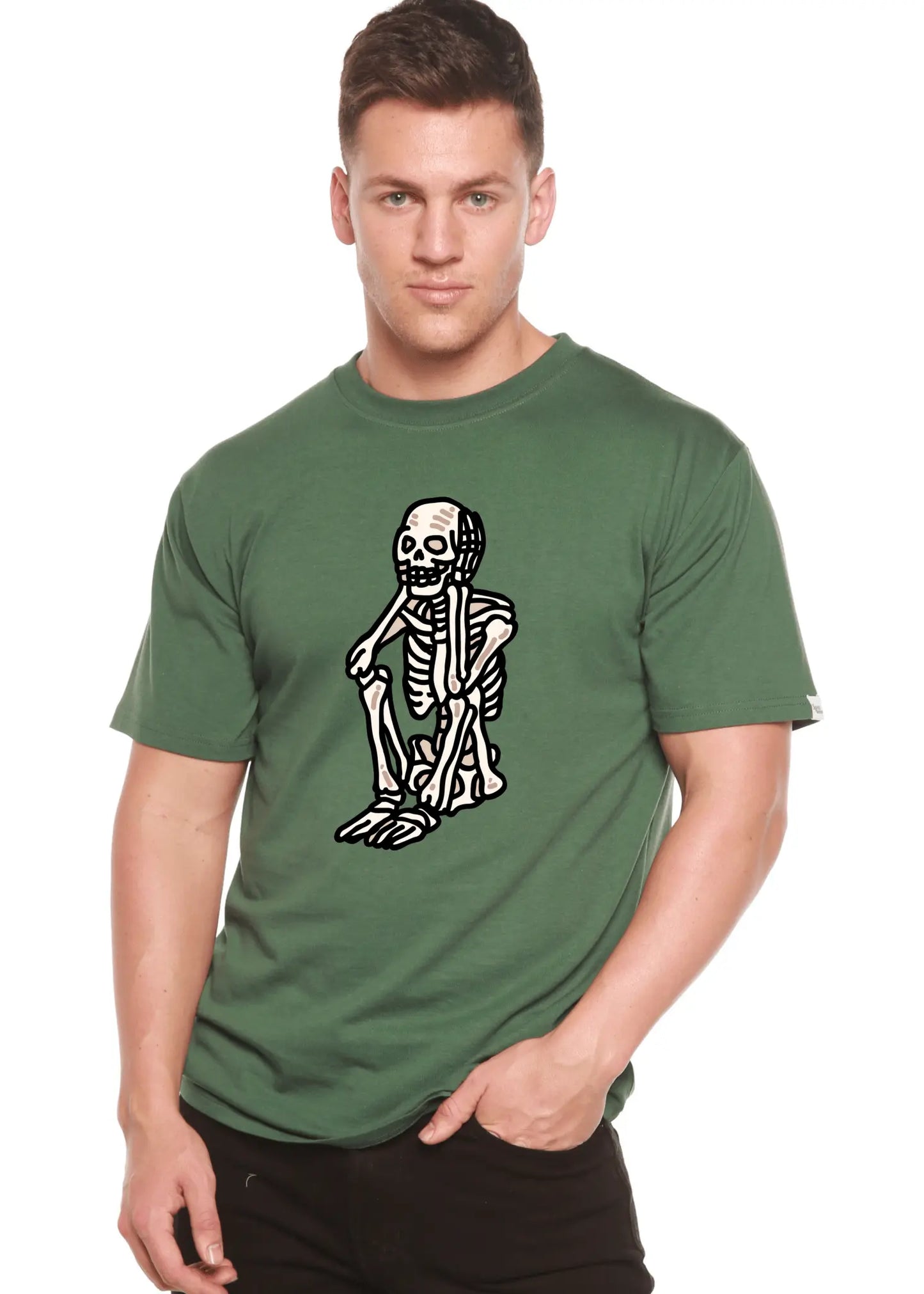 Sad Skeleton Halloween Unisex Bamboo Viscose/Organic Cotton Short Sleeve Graphic T-Shirt - Blade & Thread
