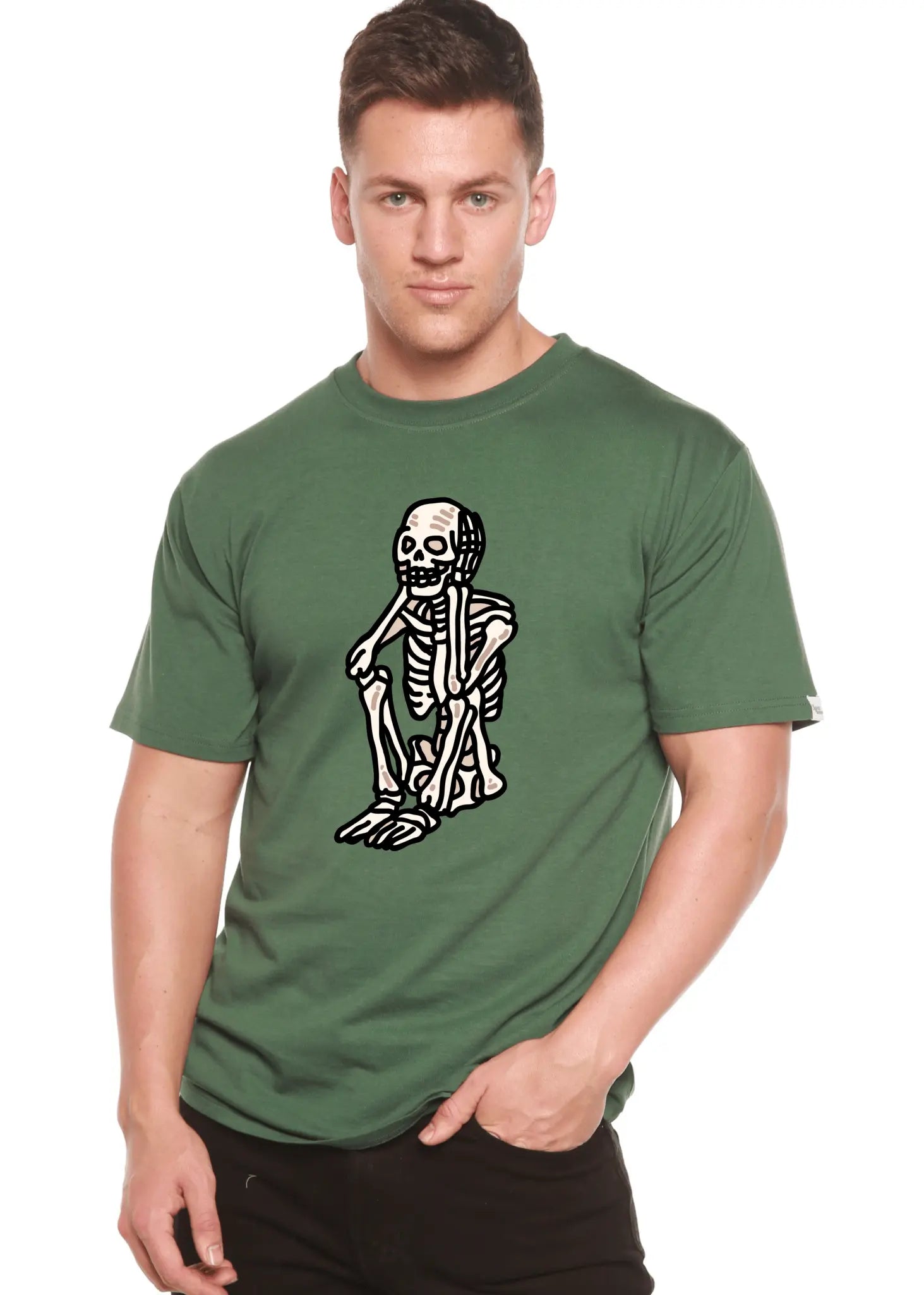 Sad Skeleton Halloween Unisex Bamboo Viscose/Organic Cotton Short Sleeve Graphic T-Shirt - Blade & Thread