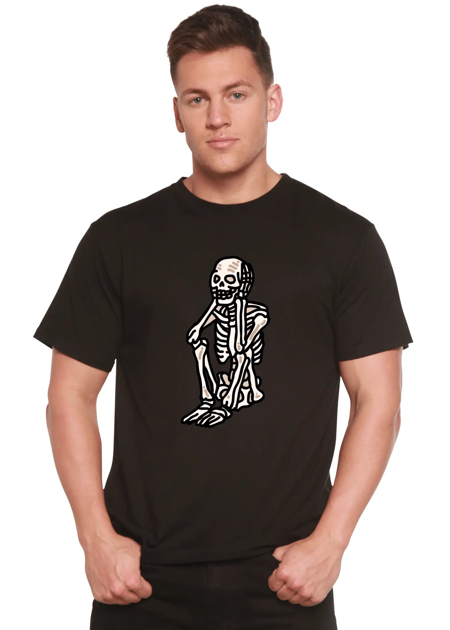 Sad Skeleton Halloween Unisex Bamboo Viscose/Organic Cotton Short Sleeve Graphic T-Shirt - Blade & Thread