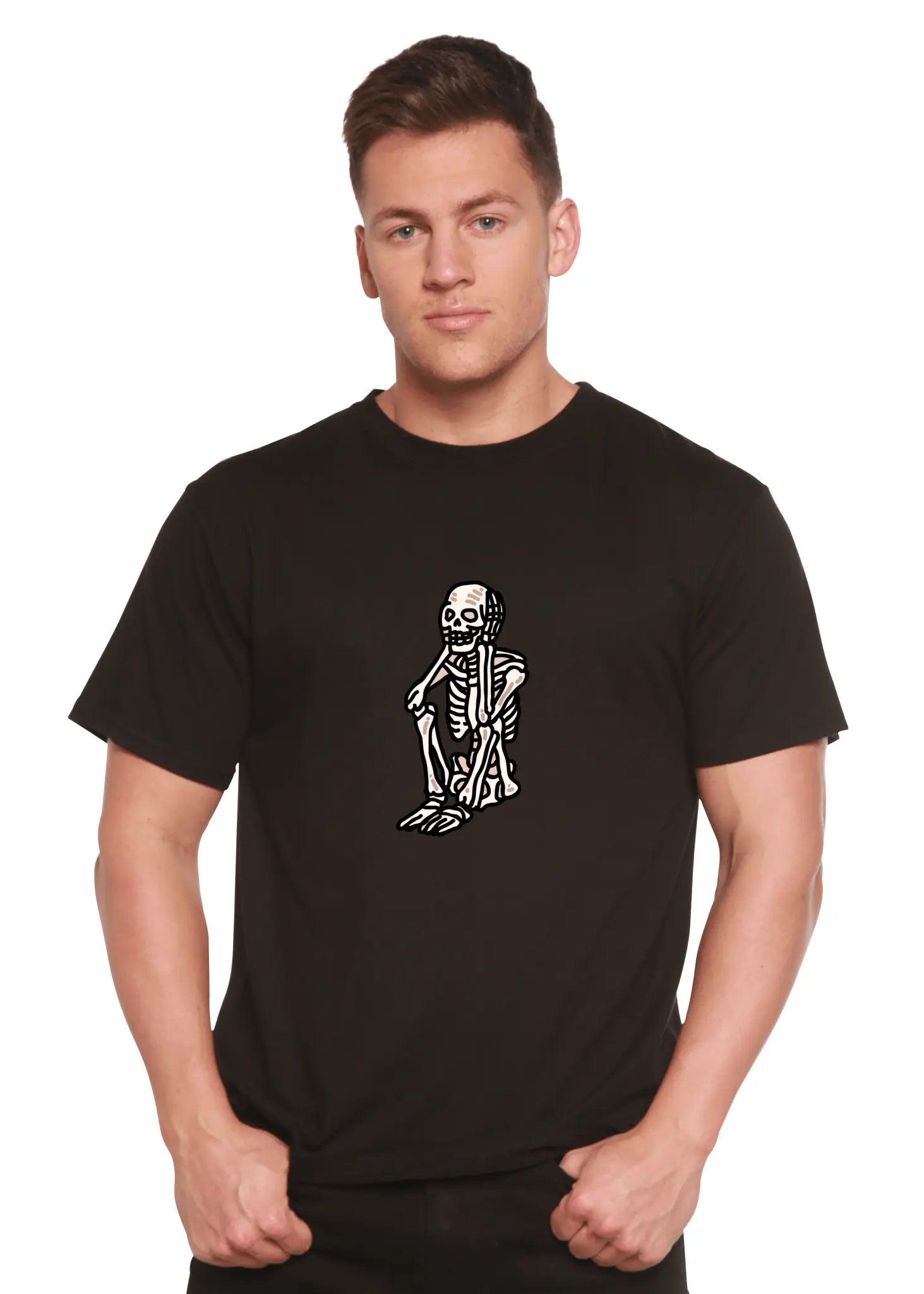 Sad Skeleton Halloween Unisex Bamboo Viscose/Organic Cotton Short Sleeve Graphic T-Shirt - Blade & Thread