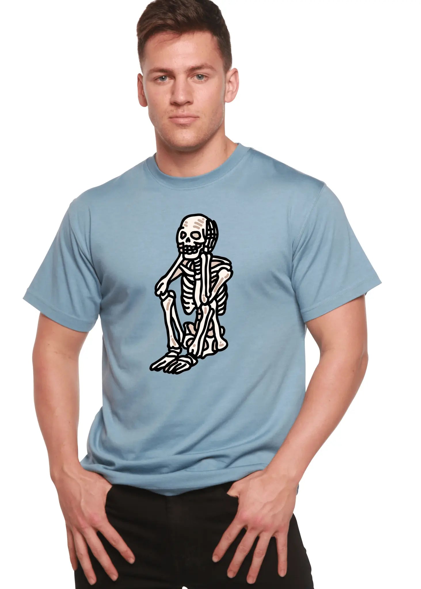 Sad Skeleton Halloween Unisex Bamboo Viscose/Organic Cotton Short Sleeve Graphic T-Shirt - Blade & Thread