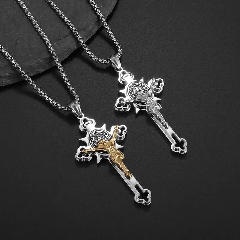Saint St. Benedict Jesus Cross Pendant Necklace Christian Catholic Amulet - Blade & Thread